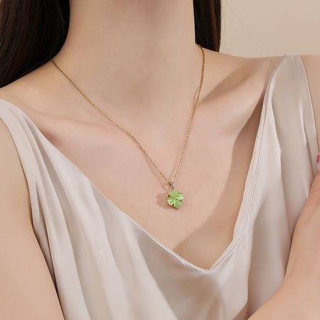 14K Gold Plated Elegant Twisted Green Stone Flower Necklace